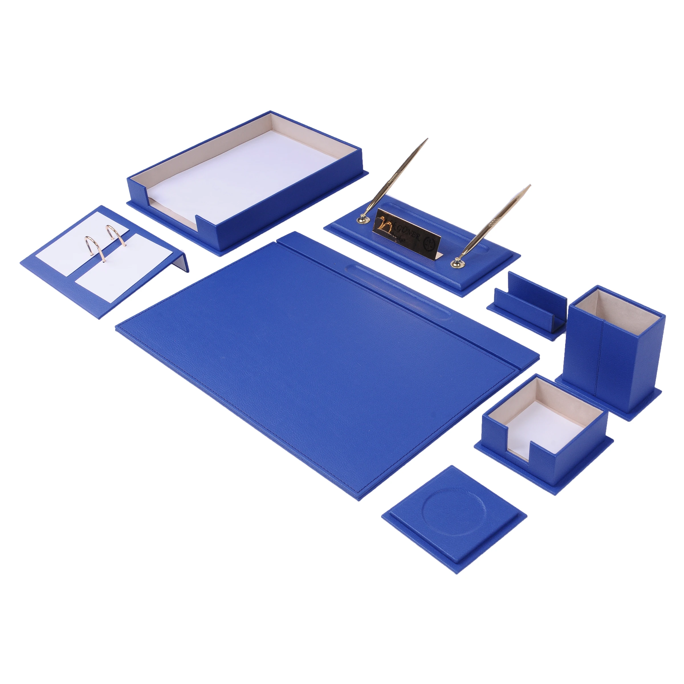 10 Pcs Leather Desk Set With Single Document Tray Office Supplies Desk