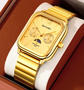 SKMEI 2509 New Arrival Luxury Gold Square 10mm Thickness Case Antique Fashion Glass Dial Men Quartz Watch
