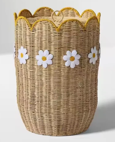 Cute Daisy Rattan Hamper with Lid for Kids' Storage Basket Featuring Charming Floral Details Made in Vietnam