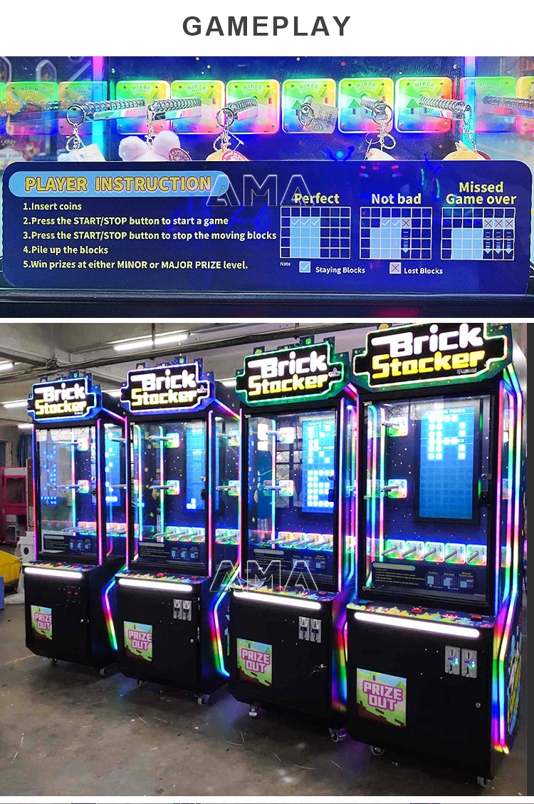 Ama's Newest Coin Operated Arcade Game Brick Stacker Machine Plush Machine Dolls Entertainment
