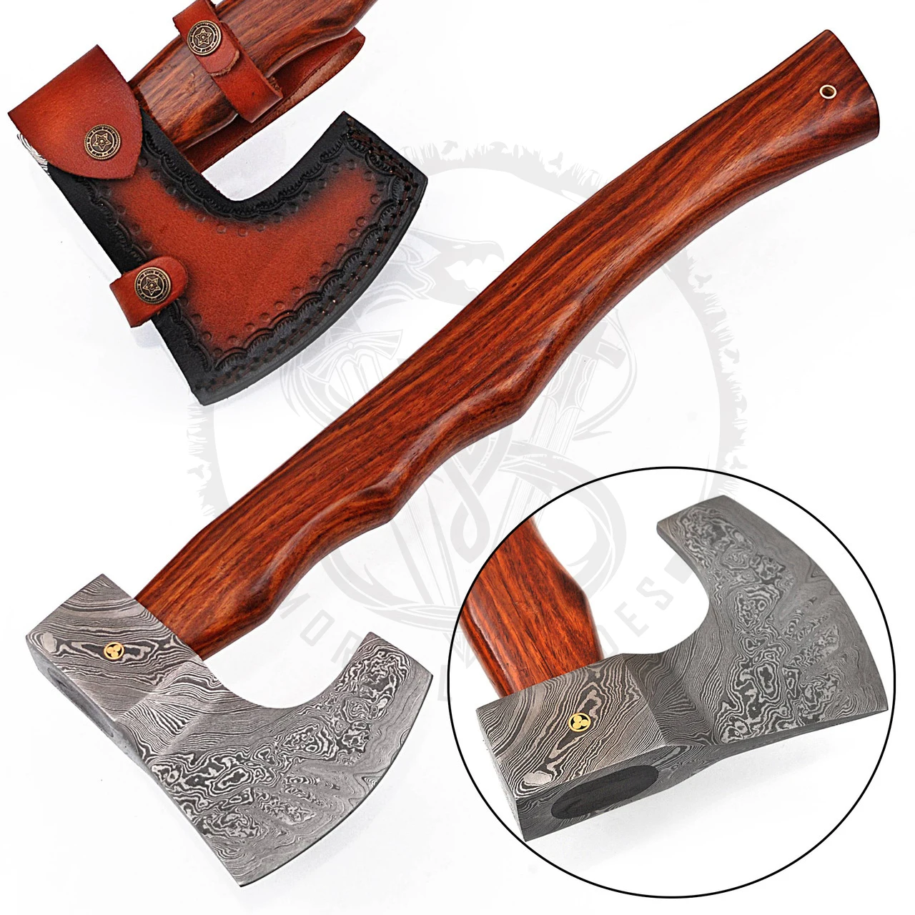 Custom Handmade Damascus Stainless Steel Axe With Leather Cover ...