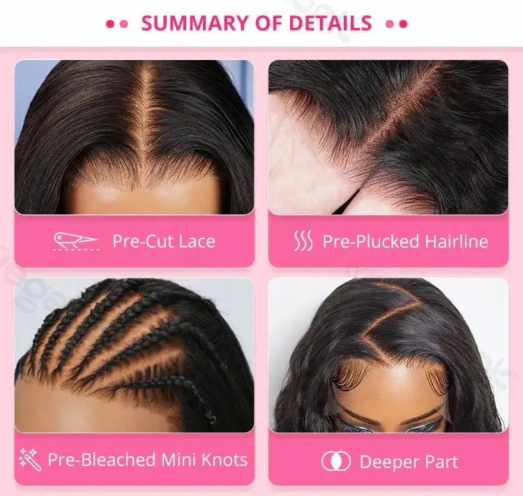 Halo Braided Ocean Wave Double Drawn Natural Black Human Hair Wig 6x5 Glueless Lace Pre Bleached Tiny Knots Lace Wig