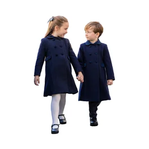 Wool Trench Coat for Kids Set Plain Navy Coat for Winter Styles Design Gaoteng Company