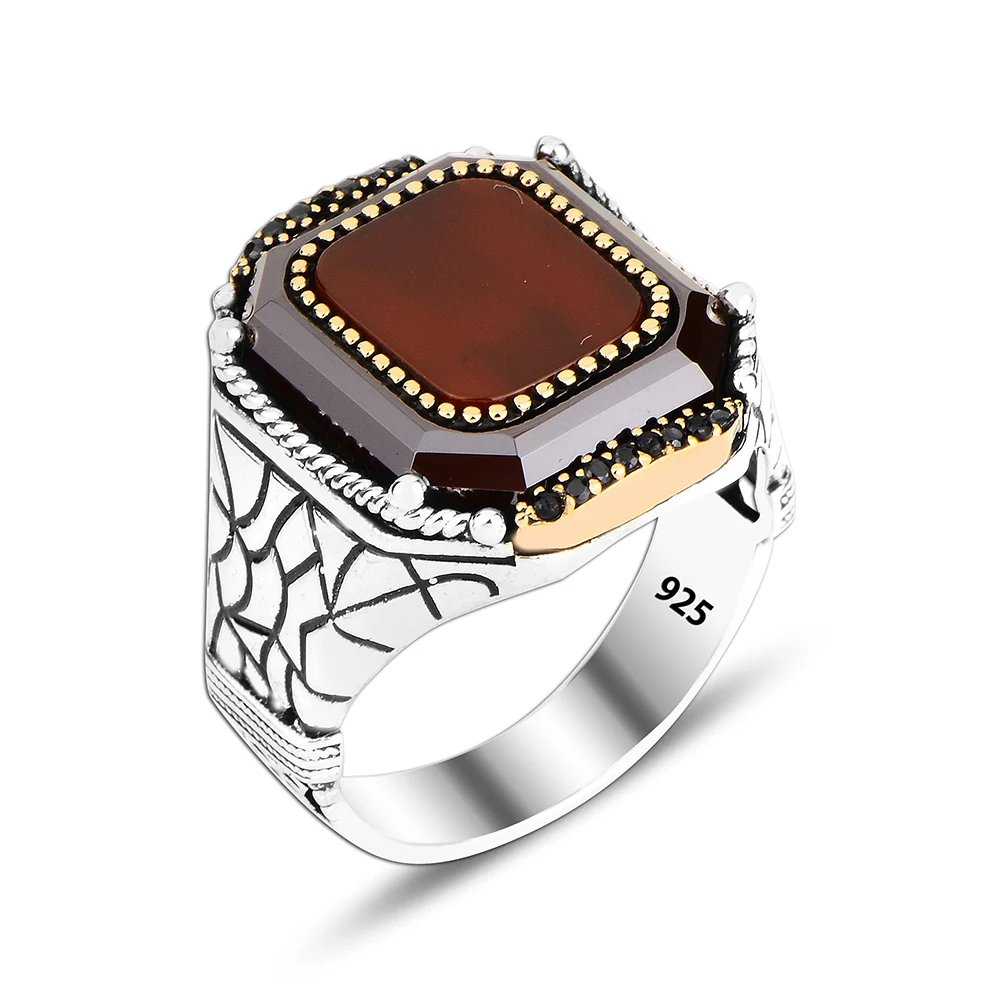 Luxury Men Ring Carnellian 925 Silver Jewelry Wholesale Silver Ring For