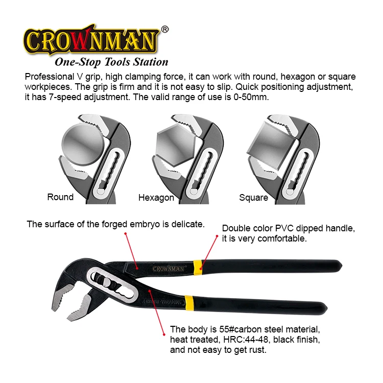 CROWNMAN Holding Tools 10" Groove Joint Pliers Hand Tool Durable Hardware Wrench Multi Purpose Carbon Steel Water Pump Pliers