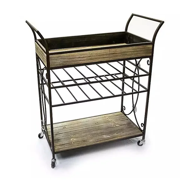 High Quality Bar Cart Modern Farmhouse Black Wood Decorative Bar Cart