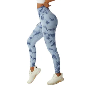 Tie-dye High-waisted Yoga Pants for Women, Smiling Peach Butt Lifting Sports Tights, Running Fitness Pants