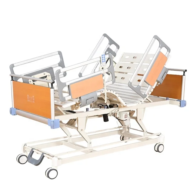 Electric lift nursing bed with central control brake hospital bed