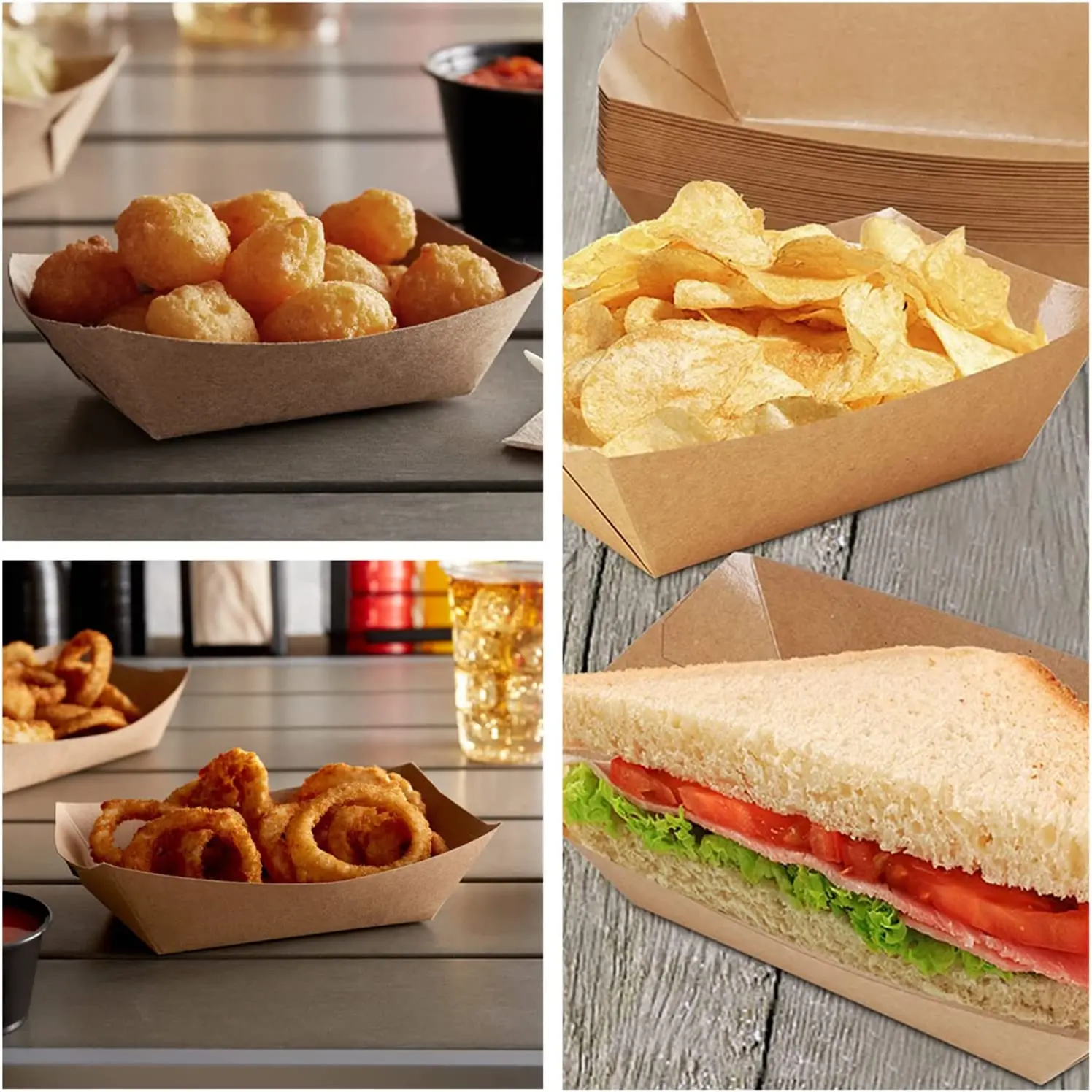 Paper Food Trays Brown Kraft Paper Box Disposable Compostable Food