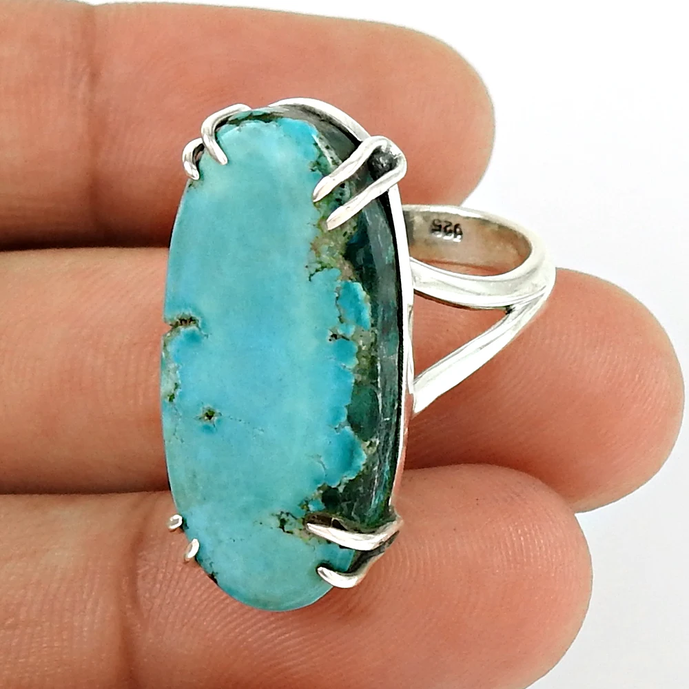Natural Turquoise Prong Set Special Ring Gemstone Jewelry 925 Sterling Silver Wholesale Jewelry Handmade Rings Manufacturer