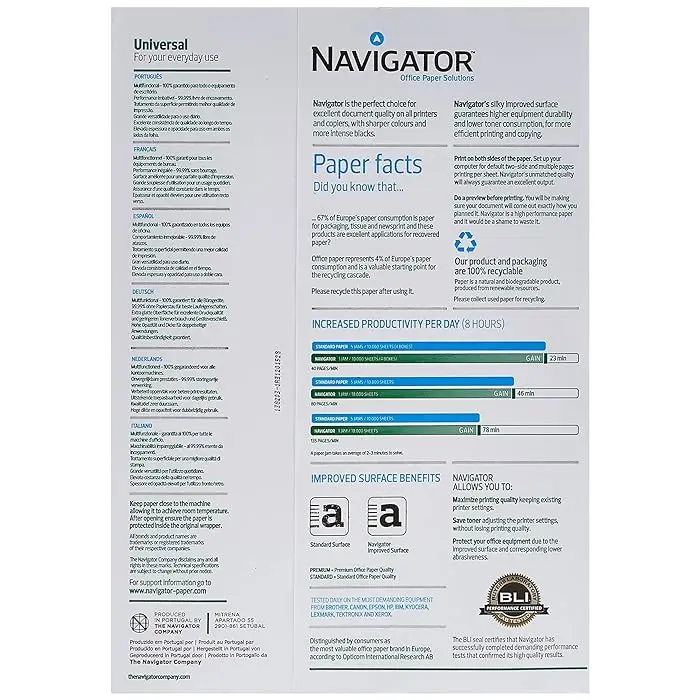 Universal Navigator A4 Copy Paper 80gsm, 75GSM,70GSM