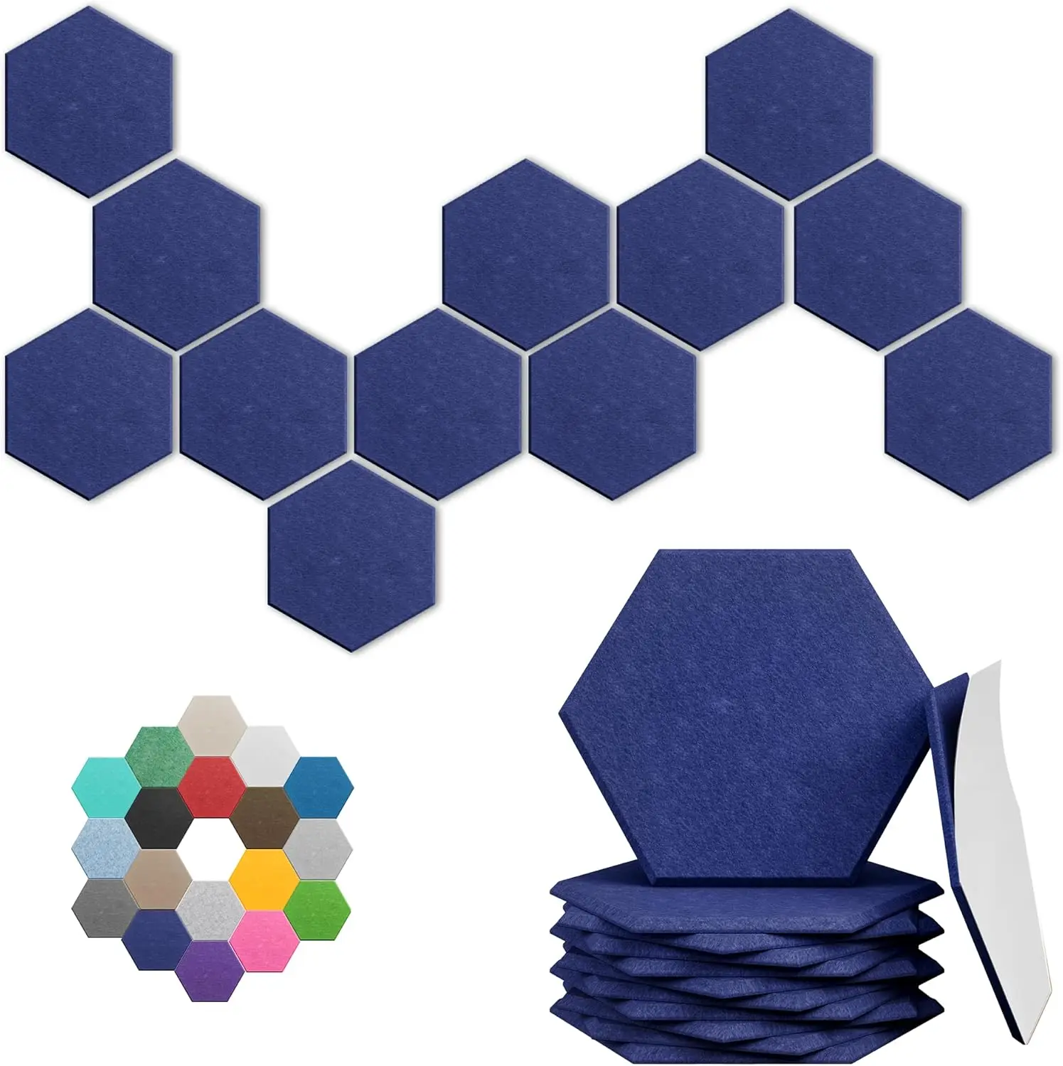 12-Pack 30*30cm Blue Hexagonal Acoustic Panels High-Density Sound Absorbing for Enhanced Noise Reduction Modern DIY Style