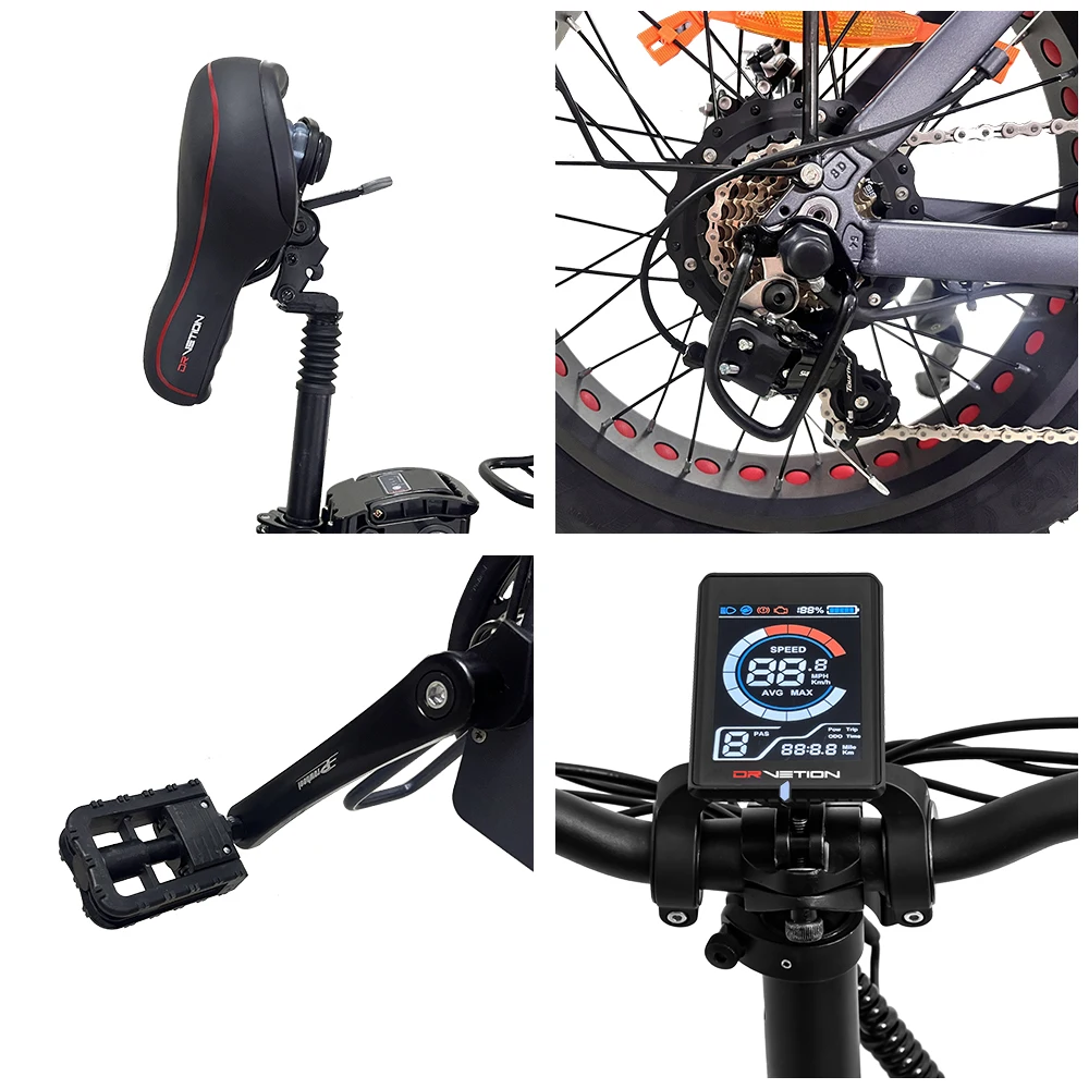 DrVetion At20 Black-Gray Electric Fat Bike 48V 750W up to 45km/h with 10AH/15AH/20AH Motor Options