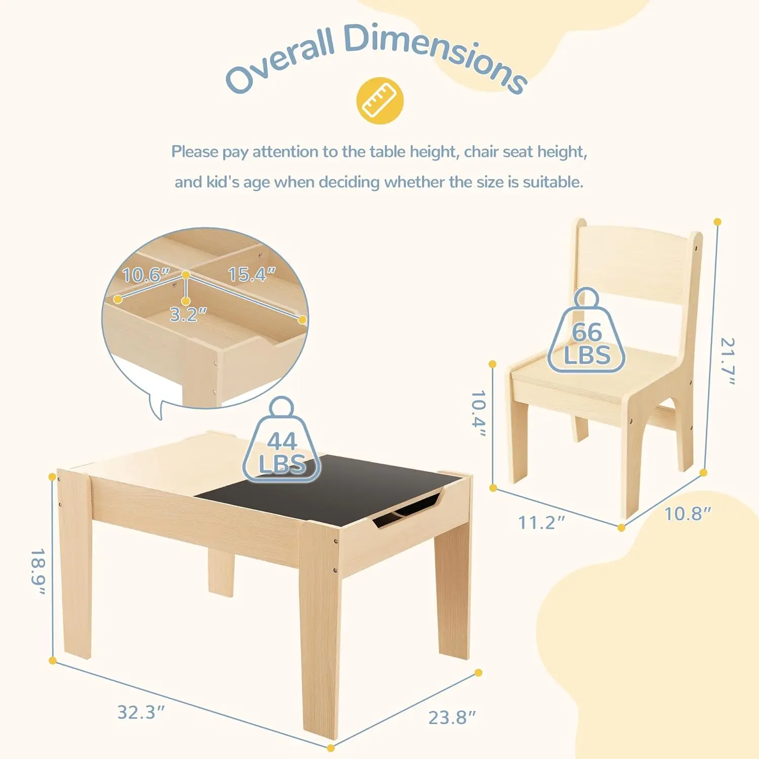4 in 1 Kids Table with Arts and Crafts Storage Toddler Table and Chair for 2-5 Years Old with 2 Reversible Chalkboards
