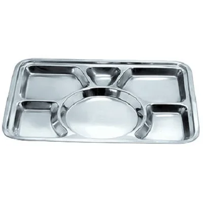 5 Compartment Rectangular Serving Thali Divider Plates Stainless Steel Hospital School Food Lunch Tray KING