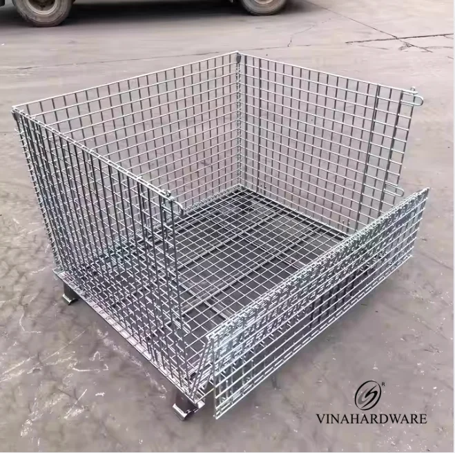 High Quality Storage Baskets Collapsible Stillage Cage Wire Mesh Container Pallet Box Foldable Metal Storage Rack Pallet Vietnam