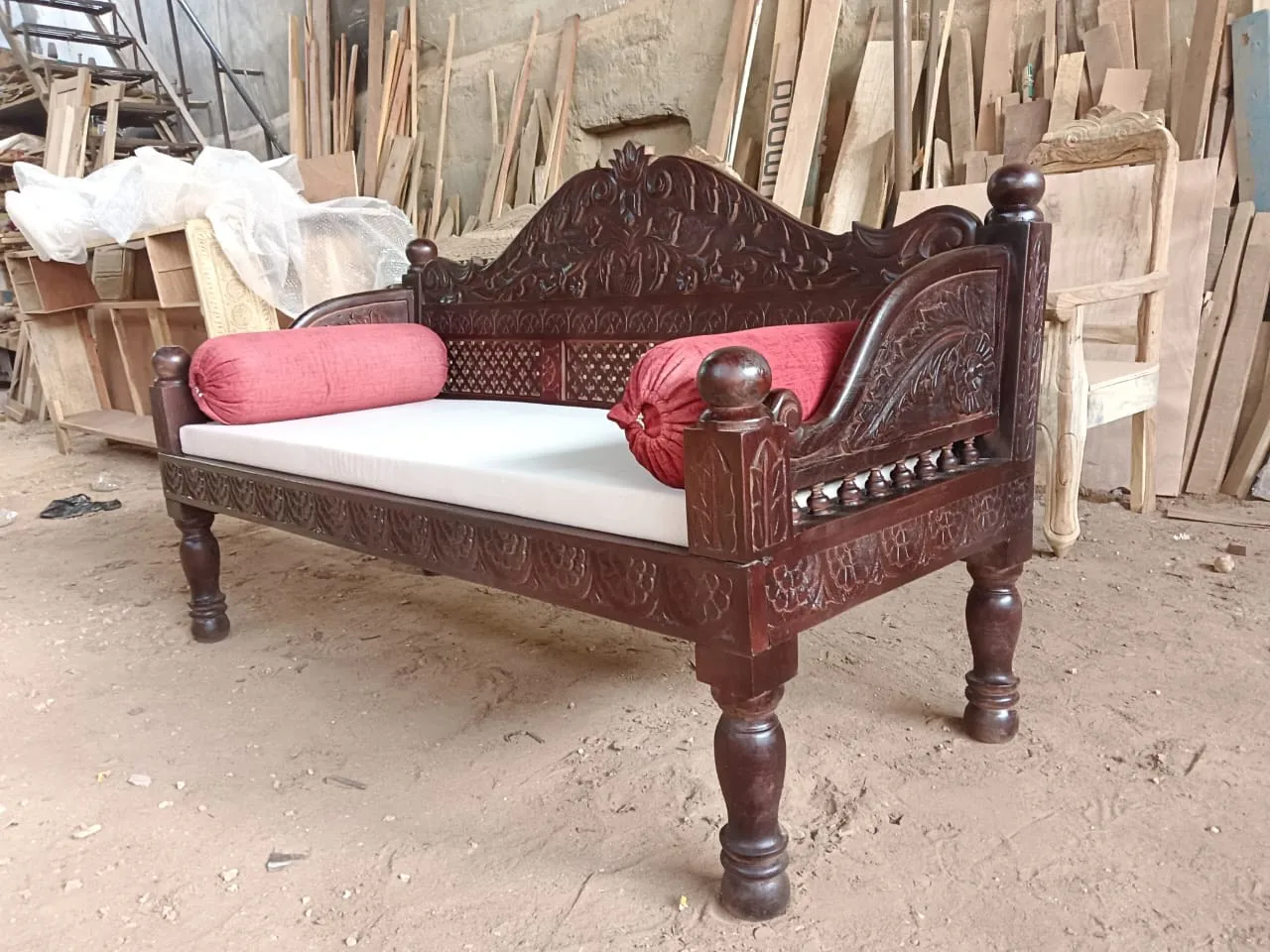 Hand Crafted Wooden Handmade Diwan Set With Hand Carving Design for Living Room and Bed Room in Brown Wholesale Price