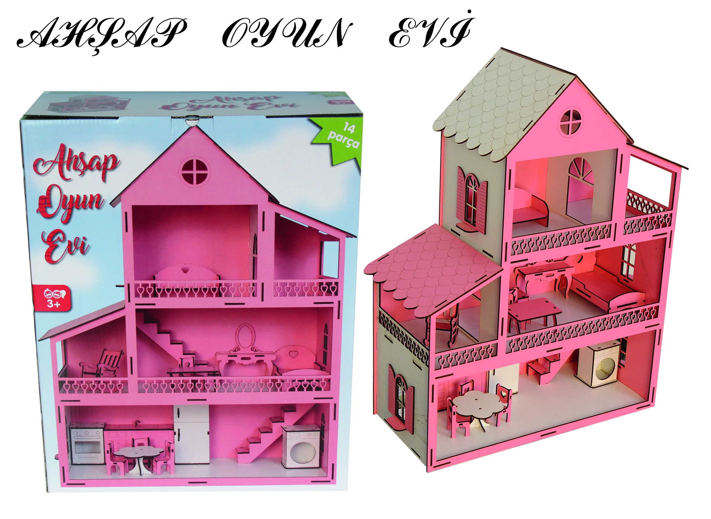 Natural Miniature Wood Dollhouse With Accessories For Girls Pretend
