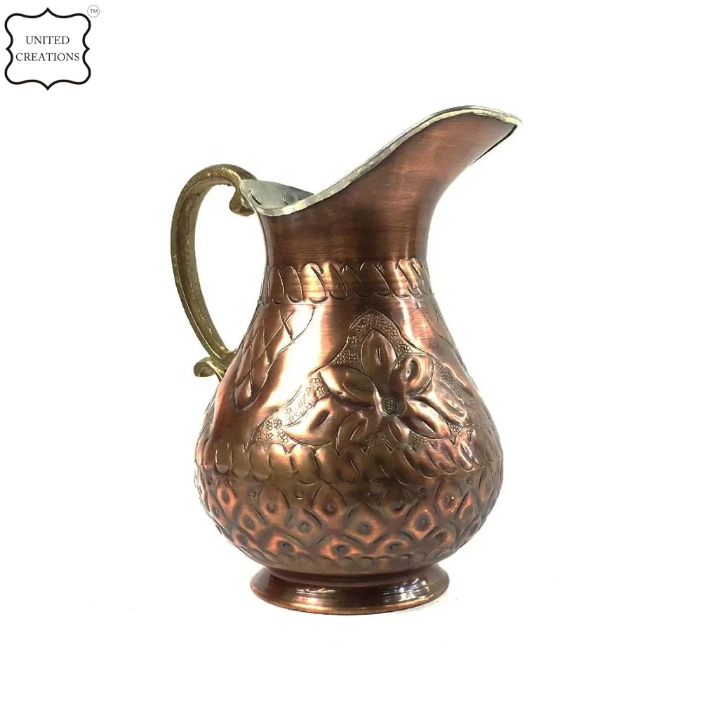 Antique Embossed Handcrafted Copper Water Pitcher for Restaurants Home Antique Copper Pitcher Water Metal Pitcher