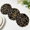 Noor Embroidered Table Runner, Black and Gold