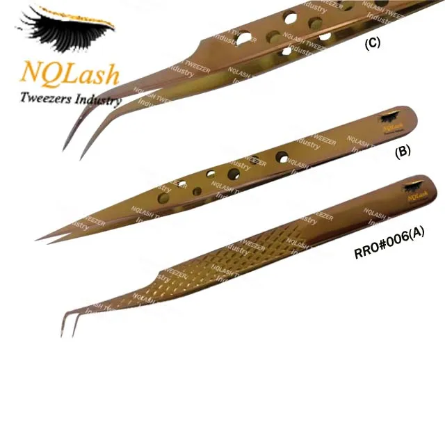 Custom Made Rose Gold Eyelash Extension Tweezers Straight Curved