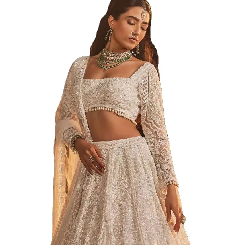 2025 Refined Designer Indian White Color Bridal Lehenga Choli Unstich Design Wedding Lahnga Choli Wholesaler