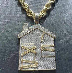 Unique Design Full Iced Out House Shape Pendant 925 Silver Moissanite Hip Hop Pendant Necklace For Mens At Very Affordable Price