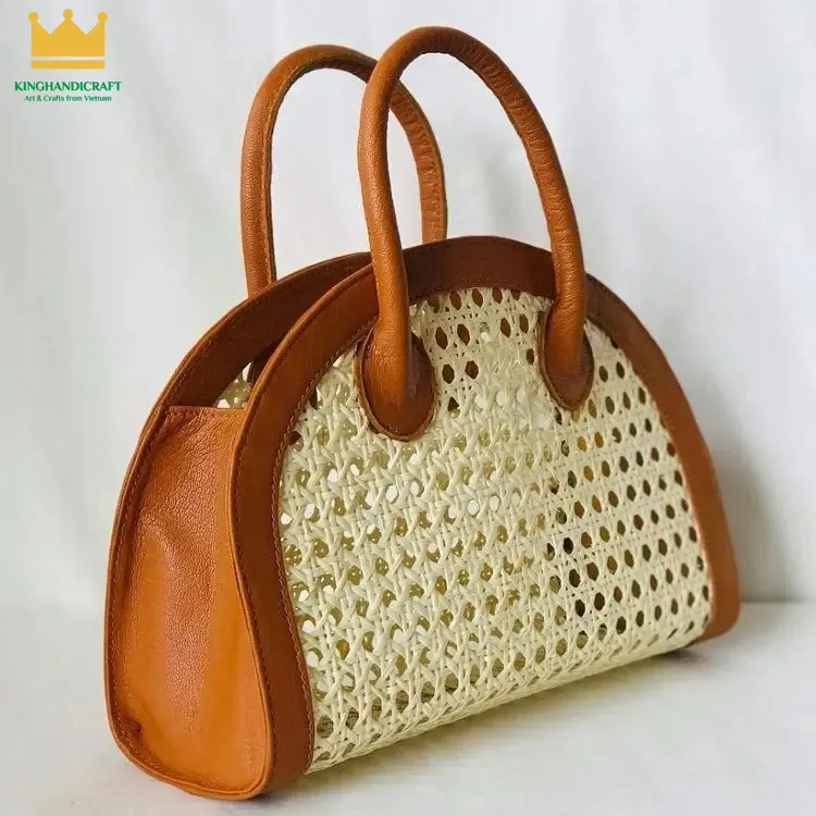 Hot Trend 2024 Rattan Cane Bag With Real Leather From Vietnam Buy