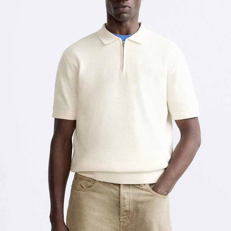 Men Knitwear Shirt High Quality 100% Cotton Knitted Polo Collar Designer  Short Sleeved Pullover Half 1/4-Zip Sweater Shirt
