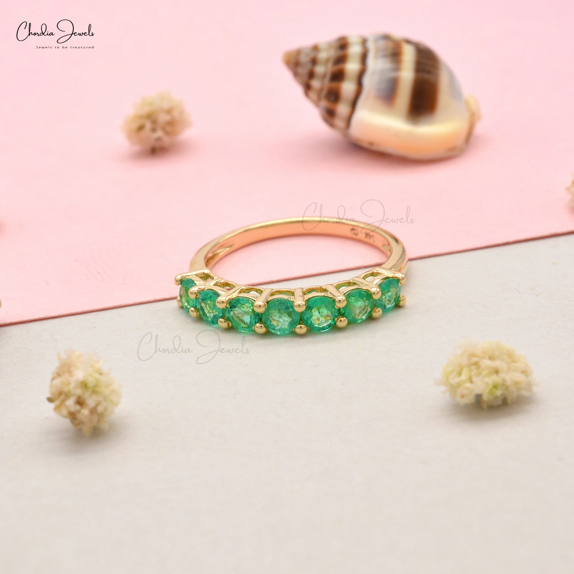 Alibaba Rings Best Selling Genuine 3mm Brilliant Cut Emerald Half Eternity Ring 14k ...