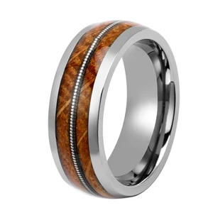 8mm Men's Jewellery Manufacturer Classic Tungsten Whiskey Barrel Wood Inlay Titanium Wedding Band