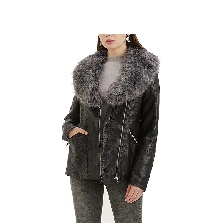Customized High Quality Ladies Leather Jacket With Fur Collar Reversible And Waterproof Design Women