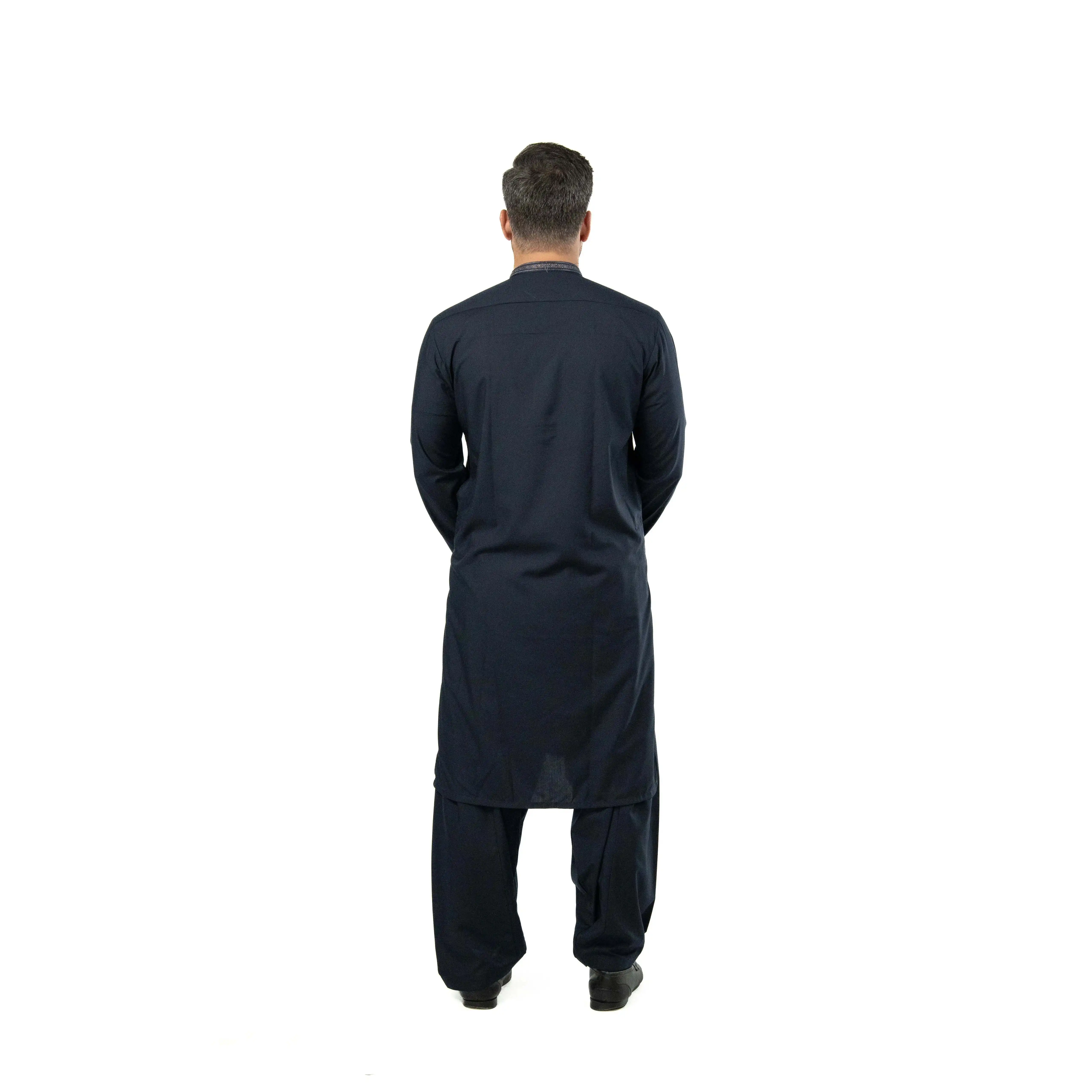 Mens Navy Blue Formal Kameez Shalwar with Straight-Cut Sleeve for Wedding & Festive Occasions