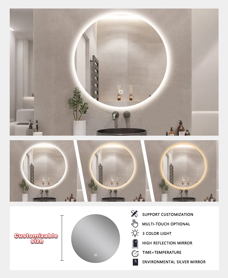 product contemporary water resistant smart mirror led bathroom mirror home decor round backlit mirror with led light for apartment-4