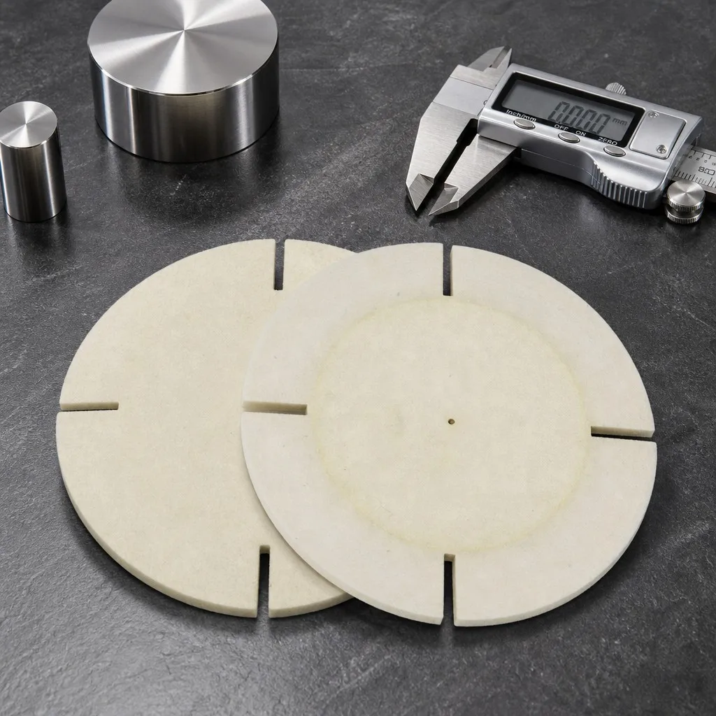 Precision measurement of split lap felt disc thickness and concentricity with digital caliper and gauge blocks