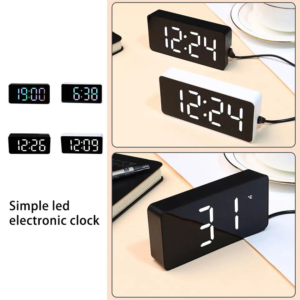 Rainbow Compact Modern Digital Desk Clock With Large RGB Display Temperature Adjustable Brightness Function