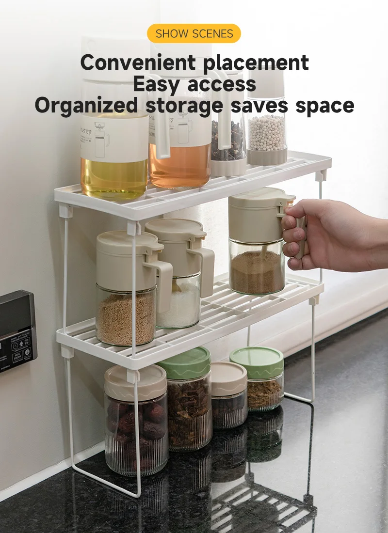  1042 factory oem odm 3 sizes high quality portable household kitchen or desktop countertop stackable foldable storage rack-8