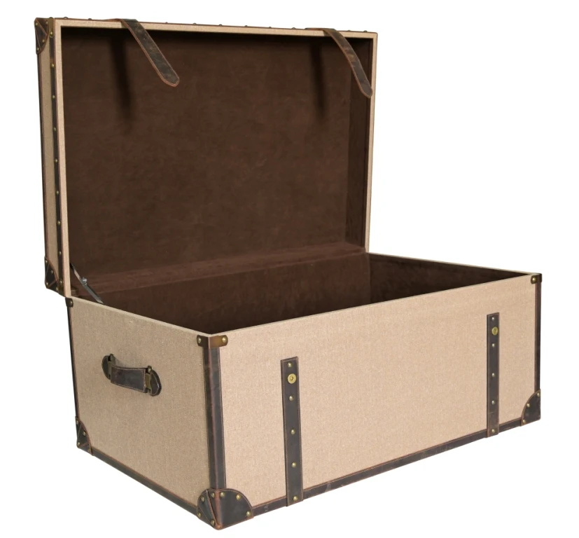 High Quality Genuine Leather Heavy Duty Strong Canvas Hard Box Trunk for Easy to Travel and Storage Many Sumptuous Things