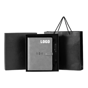 Customized Logo Multi Functional A5 Wireless Charging Smart Notepad PU Leather Journal Notebook Set with USB
