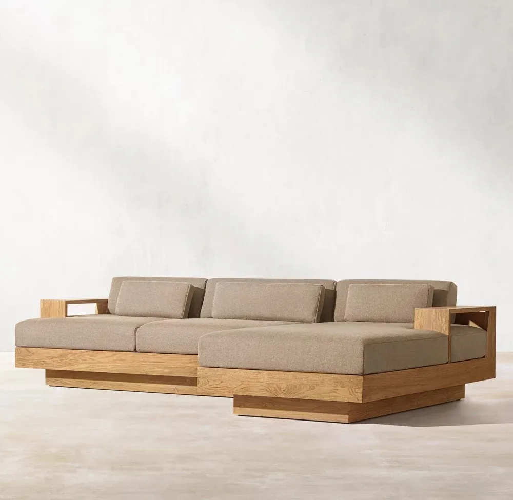 Modern Luxury Natural Teak Left Right Arm L Shape Sectional Sofa Teak