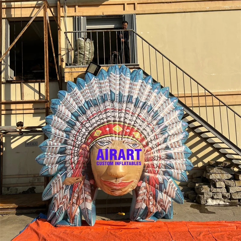4.5 m Customized Inflatable Indian Head Sculpture,inflatable Tribe Girl Character Balloon for Sale