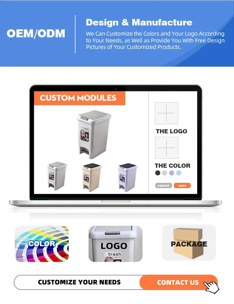 product wanuo home use eco friendly plastic foot pedal trash bin home trash can with rolling cover for kitchen and bathroom storage-6