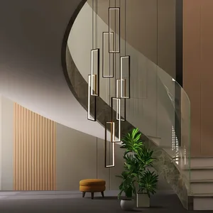 Modern Minimalist Style Interior Decoration High Ceiling Chandelier Hotel Lobby Staircase Villa LED Long Chandelier