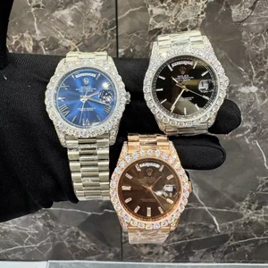 VVS Moissanite Diamond Men's Luxury Automatic Glass 41mm Stainless Steel Band Wrist Watch Custom Two Tone Bezel Perfect Birthday