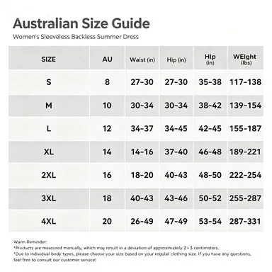 Australian Size Guide for Summer Dress