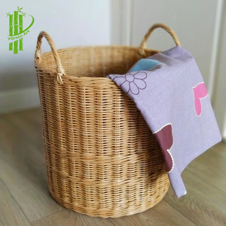 New Design Clothing Round Folding Rattan Storage Basket Dirty Clothes