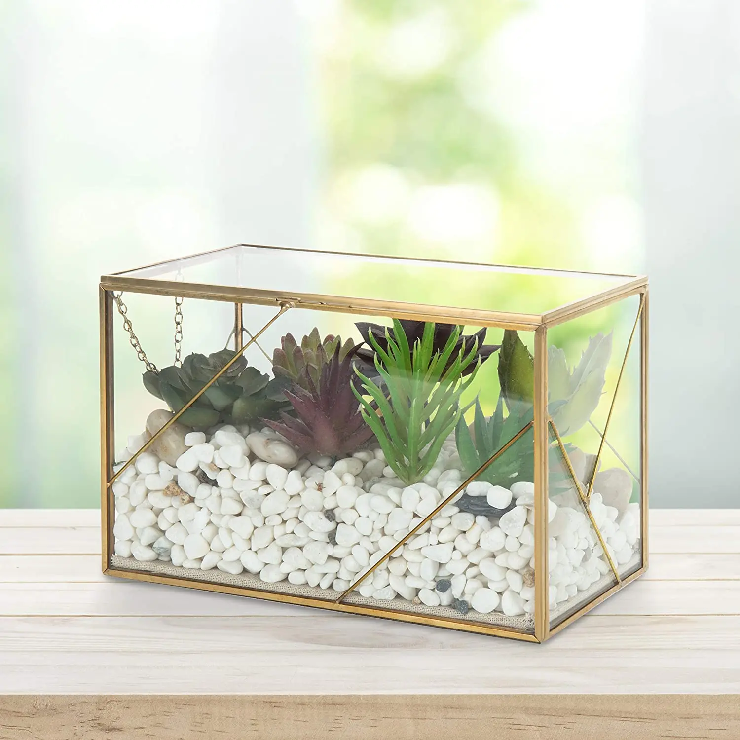 Standing Clear Glass Box Brass Metal Frame Tabletop Curio Case Shadow Box Jewelry Organizer Tabletop Display Box
