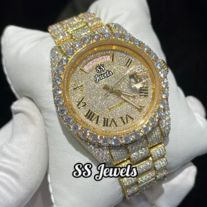 Unisex Luxury Automatic Bustdown Watch Handmade Stainless Steel 41mm High Quality VVS Diamond Full Yellow Gold Plating Iced Hip