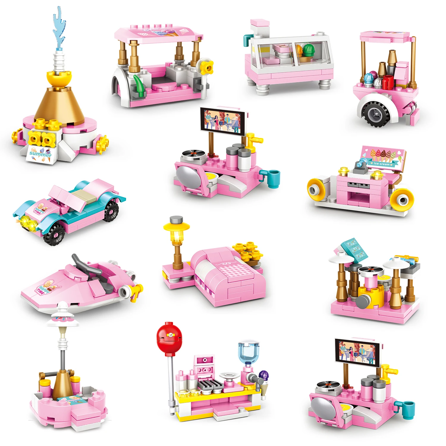 12 in Ice Cream Truck MOC Bricks Sunflower Float Model