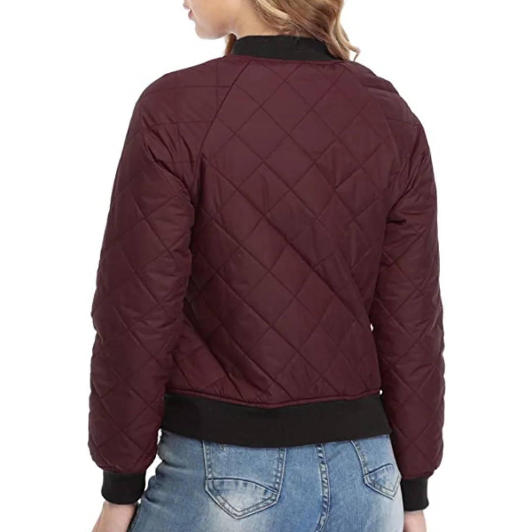 New Style Plus Size Cheap Wholesale Custom Women's Quilted Jacket Long Sleeve Zip up Raglan Bomber Jacket With Pockets